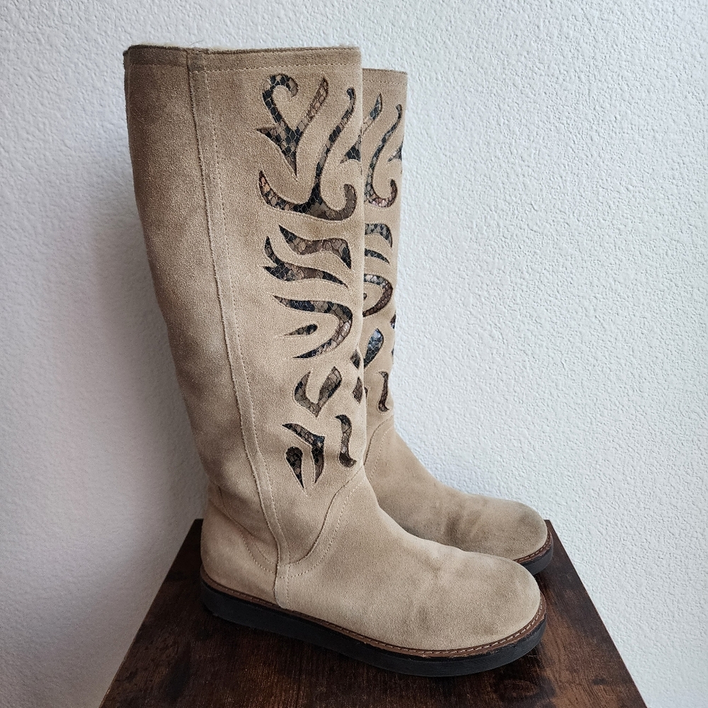 Carlos Santana Tan Suede Knee-High Boots With A Boho Western Vibe